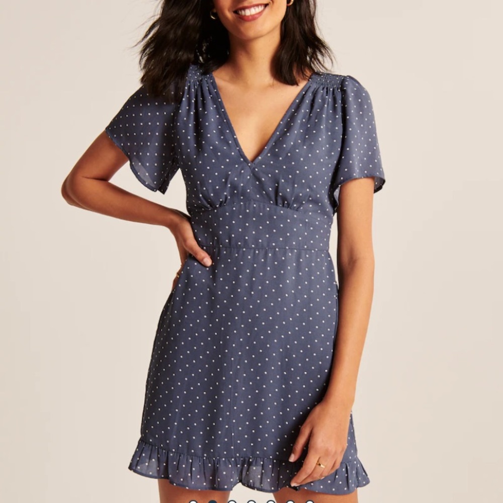 Abercrombie Flutter Sleeve Mini Dress Blue Dot - image 1